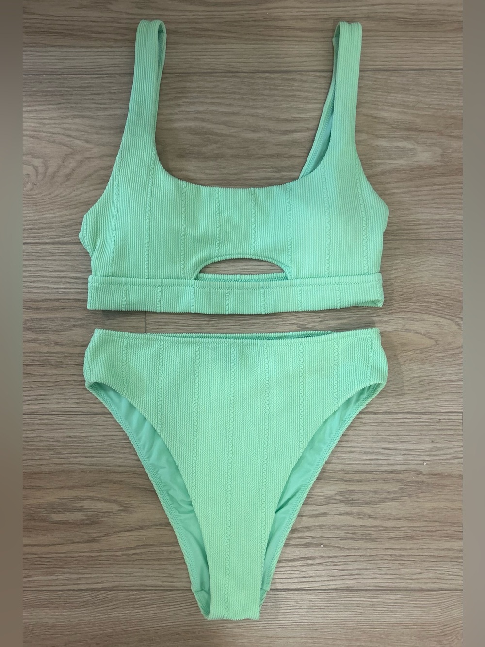 AERIE Mint Ribbed Cutout Bikini Set - Light Green